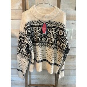 Alpine Hotel 025 Cream Black Fair Isle Knit Sweater Crewneck Small NWT